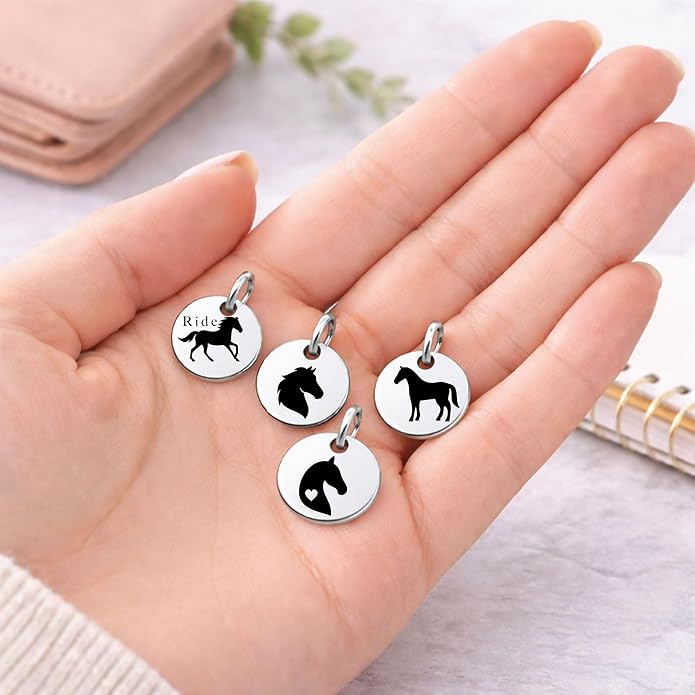 SM Design Western Charm Set of 4 – Stainless Steel Western Charms for Bracelets & Necklaces – Cowgirl, Ranch & Country Style Jewelry Charms – Western Gift for Women & Moms