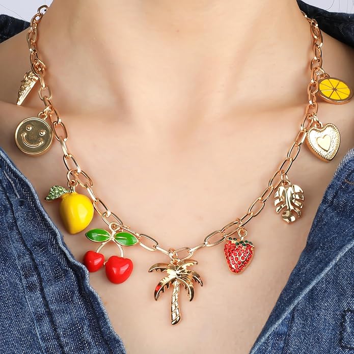 [3 Trendy Styles] Women's Necklaces - Alloy with Glass Crystals & Pearls, Electroplated O - Link Chain, Mermaid Inspired by Fantasy Aesthetics/Bow with Y2K Sweet Charm/Cherry Fruit in the Latest Kawaii Vibe, 47cm(18.5in) Chain Length + 6.5cm(2.55in) Ex...
