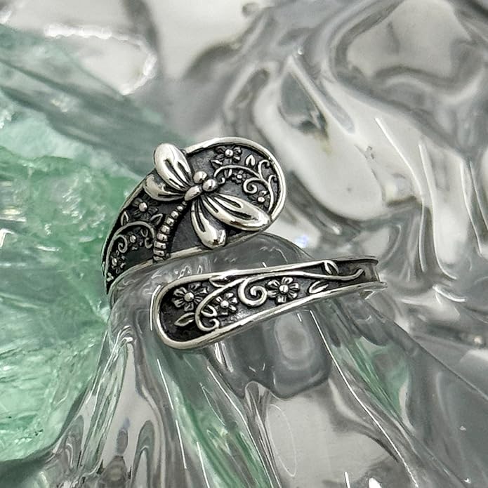 Adjustable Rings 925 Sterling Silver Jewelry Witch Hat Fox Dolphin Butterfly Dragonfly Spoon Ring Gifts for Women Men Lover Anniversary Birthday Graduation Christmas Valentine's Day Mother's Day