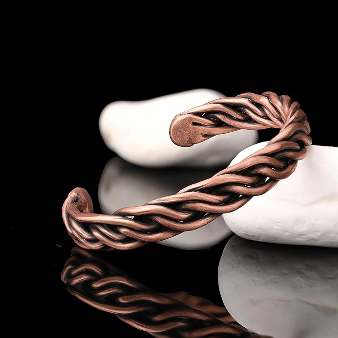 Handmade Elegant Copper Bracelet for Women and Men-Pure Copper Bracelet for Pain Relief and Stress Relief-Adjustable, Thickest, Twisted Copper Wire Bracelet to Fit many Size Wrist(folded)