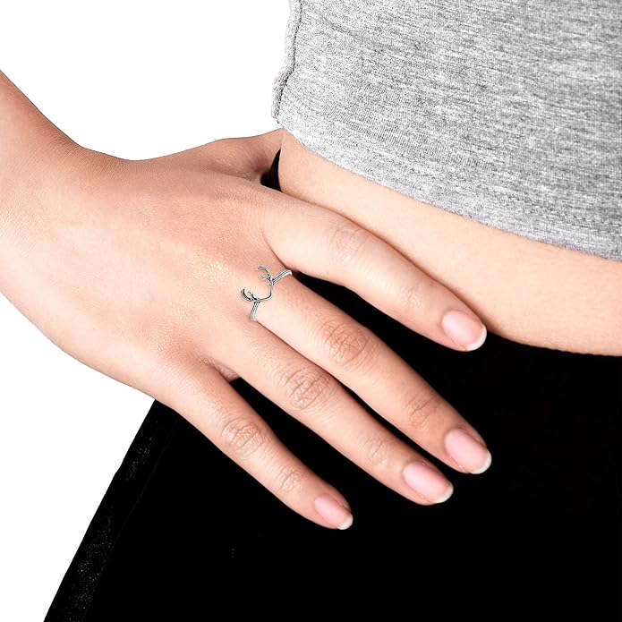 AeraVida Spirit of The Forest Mesmerizing Deer Antler .925 Sterling Silver Band Ring | Sterling Silver Deer Antler Ring | Forest Rings for Women | Jewelry Gifts | Comfort Fit USA Sizes 5-10