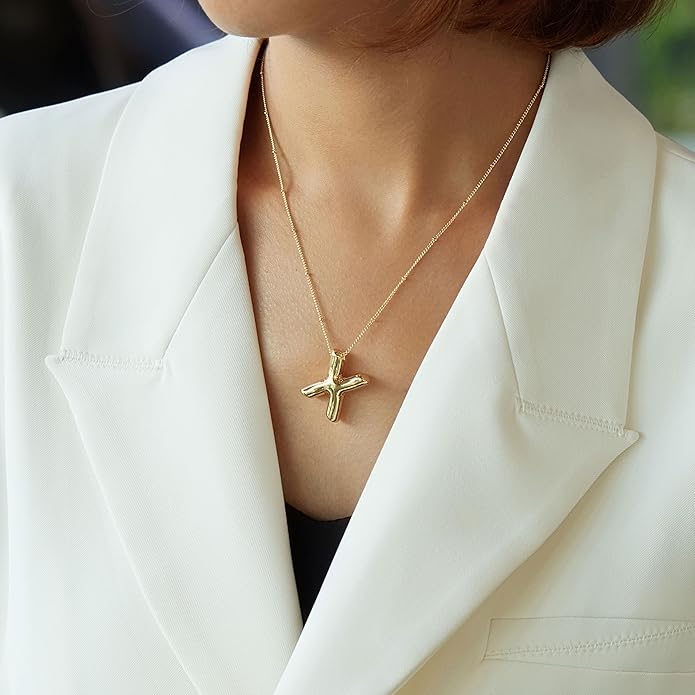 Inerney Valentines Day Gifts Gold Bubble Letter Necklace Initial Necklaces for Women, Chunky 14K Plated Balloon Initials, Trendy Charm Non Tarnish Custom Name Pendant Jewelry Gifts for Mom