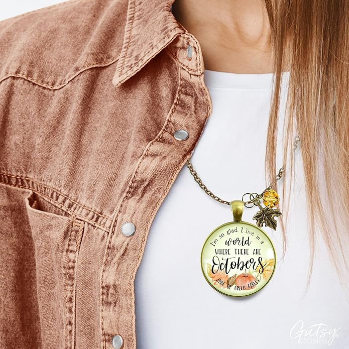 Gutsy Goodness Autumn Necklaces Fall October Theme Pumpkin Spice Halloween Thanksgiving Themed Pendant Message Jewelry