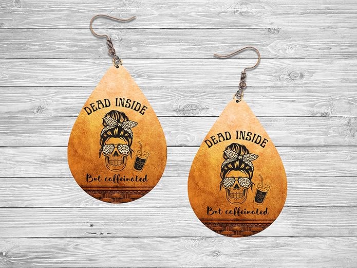 Teardrop Wood Earrings Light Weight Printed Image Dangle Jewelry, Fun and Funky