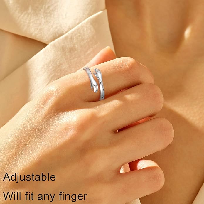 Yesteel S925 Sterling Silver Hug Ring for Women Teen Girls, Adjustable Ring Jewelry Mothers Day Birthday Gifts for Daughters Mom Sister Wife Friends Grandma