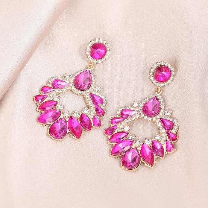 Fashion Rhinestone Statement Drop Dangle Earrings Large Colorful Crystal Chandelier Earrings for Women Bridal Wedding Party Prom