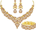 Elegant Bridal Wedding Jewelry Set for Women/Brides/Bridesmaids Teardrop Crystal Leaf Cluster Jewelry Set for Wedding Prom Party Bridal Bridesmaids Rhinestone Crystal Necklace Earrings Bracelet Set