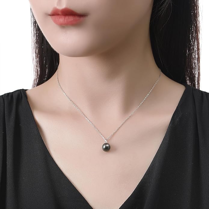 VIKI LYNN Tahitian Black Pearl Necklace for Women 9-10mm Cultured Pearl Pendant 925 Sterling Silver Chain 18K Gold Clasp Christmas Wedding Birthday Anniversary Mothers Day Gifts for Wife Mom Her