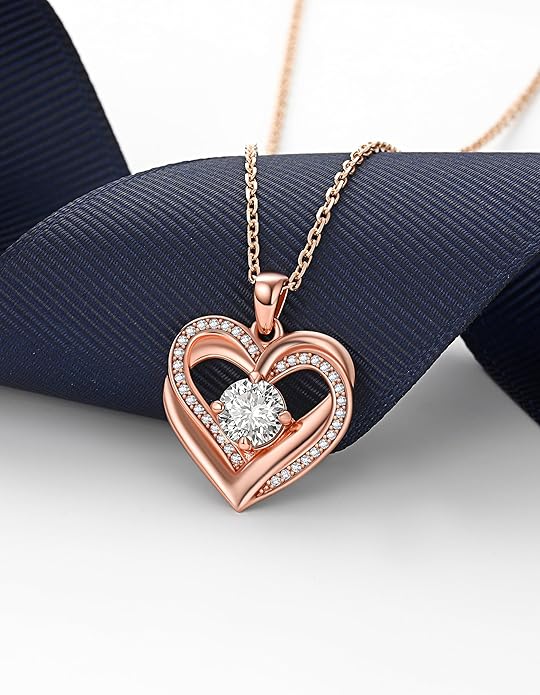 MomentWish Heart Necklace for Women Moissanite, Simulated Diamond, 925 Sterling Silver