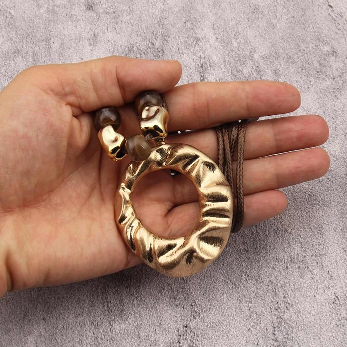 Boho Necklaces for Women Chunky Circle Necklace Layered Boho Circle Leather Choker Necklace Long Vintage Necklaces Bohemian Jewlery Gifts
