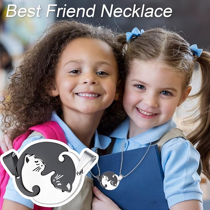 Couple Heart Or Cat BFF Best Friend for Girls Puzzle Friendship Pendant Necklaces,316L Stainless Steel