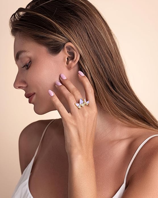 Gold Rose Pink Enamel Floral CZ FULLY ADJUSTABLE Statement Open Ring for Women by SNGIA, Daisy Orchid Flower Leaf Summer Beach Handmade Unique Pinky Band, Chunky Sunflower Stackable Cute Cuff Cocktail Ring Birthday Gift, Natural Bold Exaggerated Irregu...