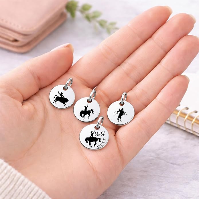SM Design Western Charm Set of 4 – Stainless Steel Western Charms for Bracelets & Necklaces – Cowgirl, Ranch & Country Style Jewelry Charms – Western Gift for Women & Moms