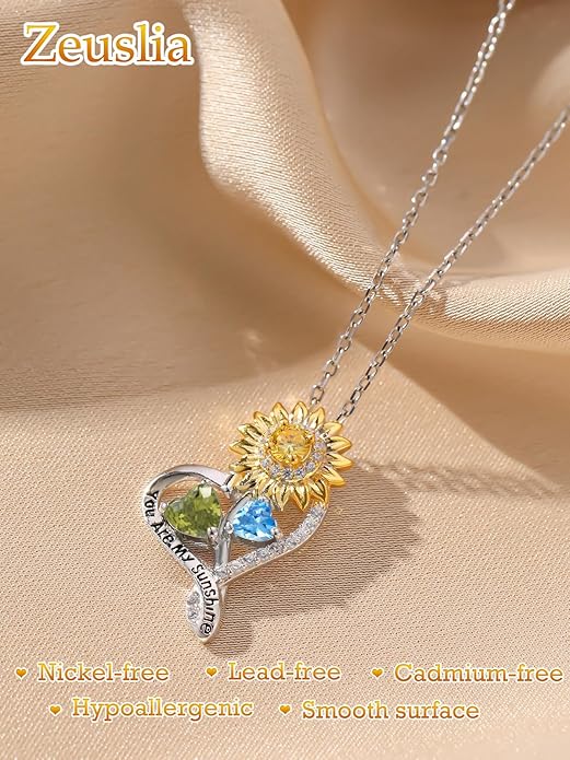 Valentine's Day Gifts for Wife 925 Sterling Silver Double Birthstone Pendant Necklaces I Love You for Always and Forever Necklace Anniversary Birthday Gifts for Wife Girlfriend Mom Her