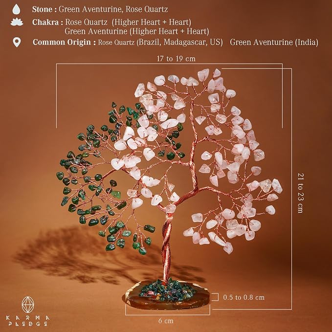 Handmade Healing Crystal Tree of Life Green Aventurine & Rose Quartz Chakra Tree - Image 3