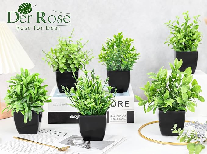 Der Rose 6 Pack Small Artificial Plants in Black Pots, Bathroom Home Decor | - Image 3