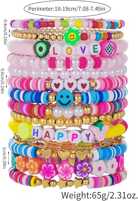 Friendship Bracelets Boho Stackable Bracelets for Women Surfer Heishi Clay Bead Bracelets Stretch Preppy Bracelets Colorful Boho Bracelets for Women