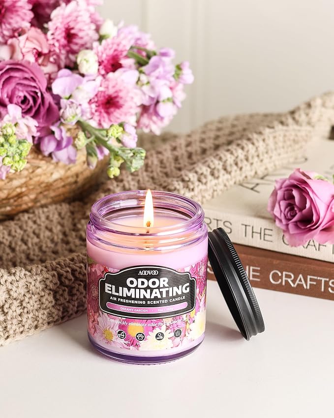 AOOVOO Dreamy Garden Odor Eliminating Candle - 9 oz Soy Candles - Image 6