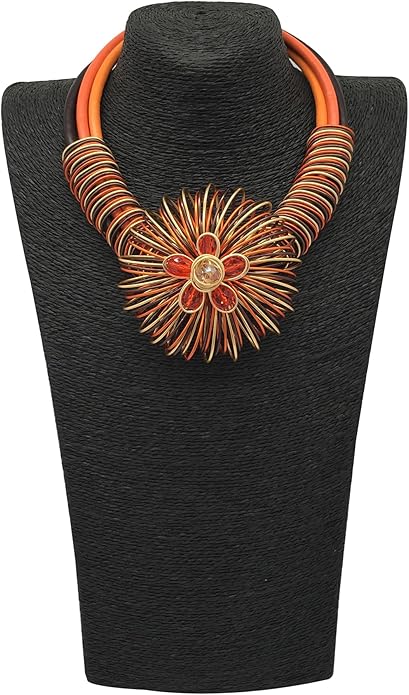 Statement African Necklace For Women African Jewelry Costume Earring Sets Tribal Fashion Colorful Big Rhinestone Crystal Pendent Collar Choker Bold Chunky Bib Handmade