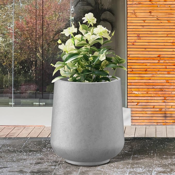 Kante Accent Round Curved Pale Gray Concrete Planter 13" Dia, Outdoor | Rubber - Image 8