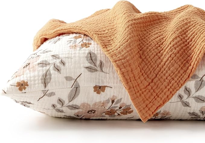 TILLYOU Muslin Toddler Pillowcase 2 Pack, 13x18 Soft Travel Cotton Pillow Case Kids for Boys and Girls, Yellow Flower