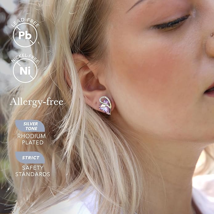 Leafael Infinity love Heart Birthstone Stud Earrings for Women, Valentine's Day Gifts for Mom, Wife, and Her, Silver Plated Birthday Jewelry