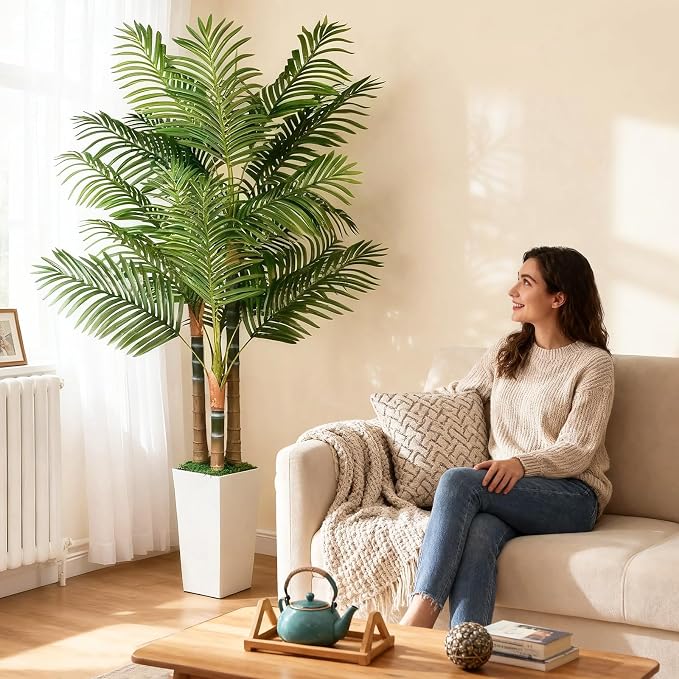 6ft Artificial Palm Tree Indoor Plant，Triple Faux Tropical Areca Floor Plant in - Image 9