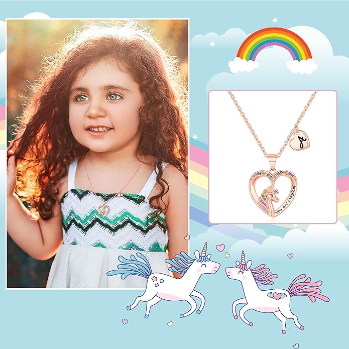 Unicorn Necklace for Girls Gifts for Girls Little Girl Jewelry Birthday Gift for Girl Daughter Granddaughter Niece-No tarnish, No reactions for sensitive skin Hypoallergenic