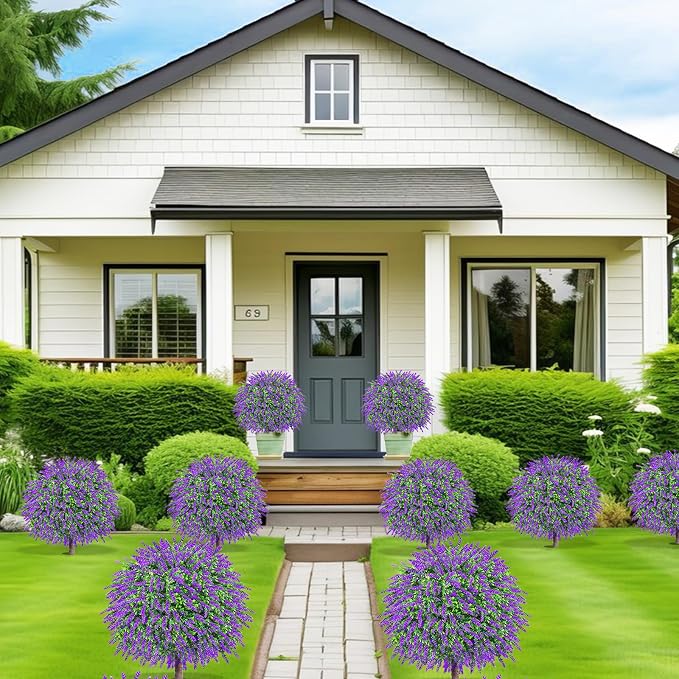 27.5" Artificial Lavender Boxwood Topiary Ball Trees, UV Resistant Faux - Image 5