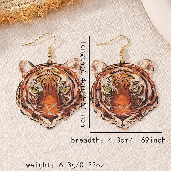 WCRAZYE Tiger Head Earrings for Women, Lightweight Gold, Football Team Spirit Mascot, Animal Inspired Game Day Jewelry