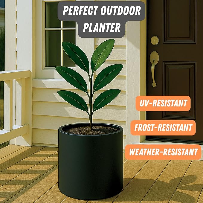 Fox & Fern Large Planter for Indoor or Outdoor, Matte Black, 12 Inch | UV & - Image 5