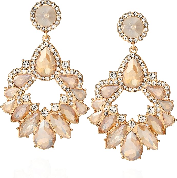 Fashion Rhinestone Statement Drop Dangle Earrings Large Colorful Crystal Chandelier Earrings for Women Bridal Wedding Party Prom