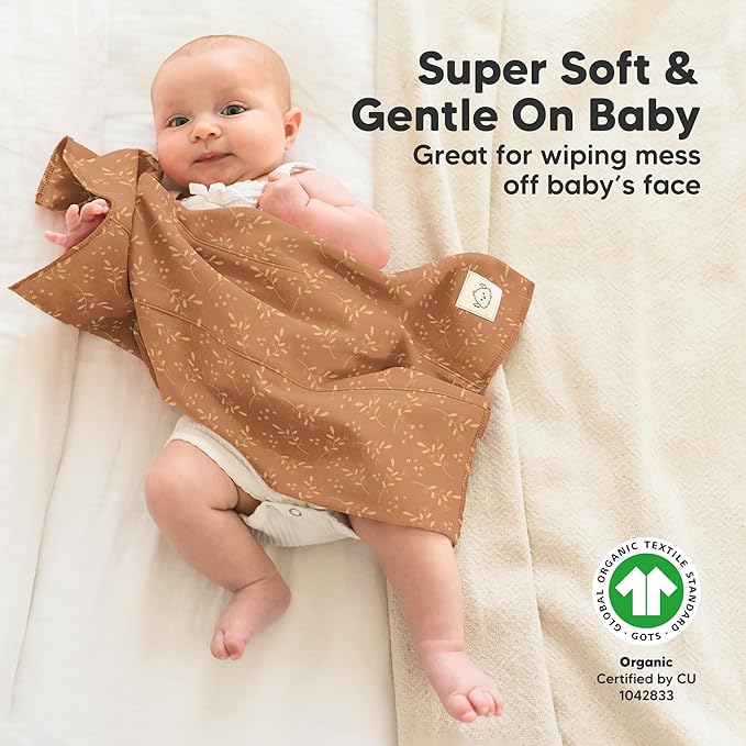 Organic Burp Cloths Baby Boy, Girl - 6-Pack Large Cotton Burping Cloths for Babies, Spit Up Rags, Super Absorbent, Ultra Soft Newborn Rag, Gender Neutral, Machine Washable, Durable (Fall Spores)