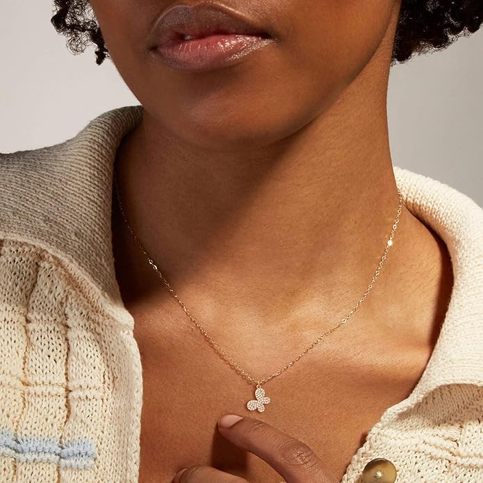 14K Gold Plated Dainty Pendant Butterfly Bead Boot Bee Baseball Flower Compass Airplane Heart Hummingbird Tree Necklace Simple Jewelry Gift for Women