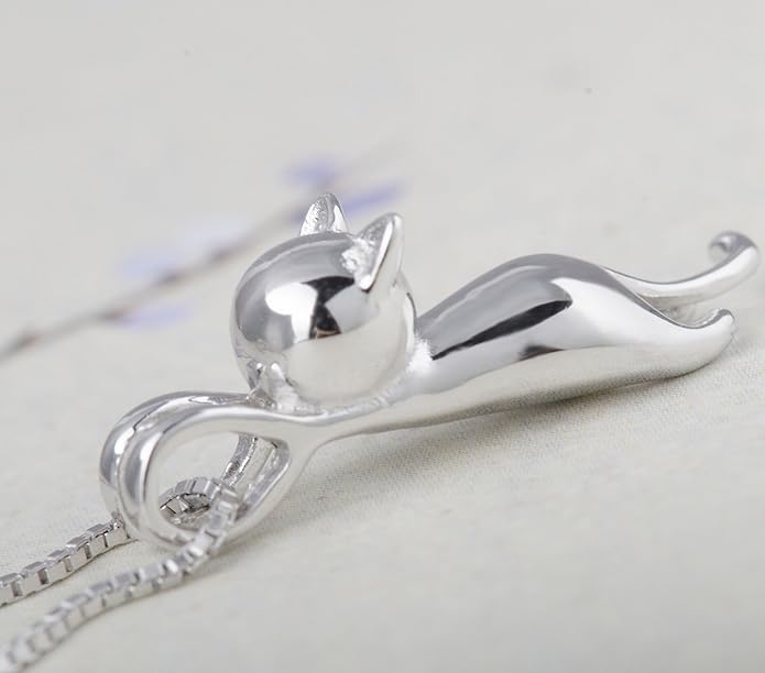 S.Leaf 925 Sterling Silver Cat Necklace Jewelry for Women Trendy Dainty Charm Pendant Necklaces Best Friend Birthday Gifts for Her Sister Mom Wife Womens