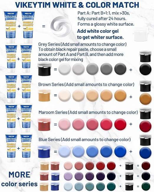 Tile, Marble and Granite Repair Kit, Fix Holes Dents Defects | 160g/5.64oz - Image 2