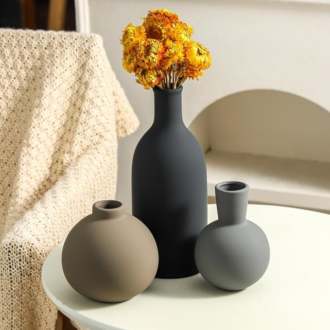 Ceramic Vase Set of 3 | Neutral Vases Home Decor | Modern Flower Pottery Vases - Image 8