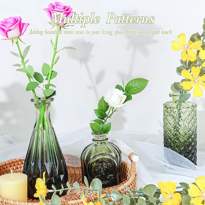 UPBUD Green Glass Bud Vases Set of 12, Mini Flower Vase - Image 7