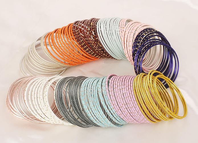 Touchstone indian bangles bracelets for women colorful churiyan set return gifts jewelry chudiya bulk pack bollywood metal bangle sets 12 textured vintage colors. Set of 144