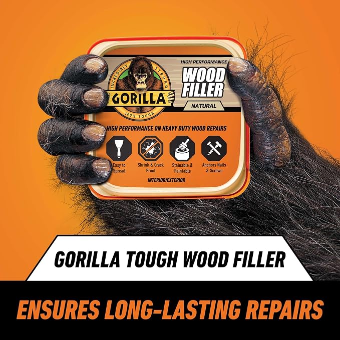 Gorilla All Purpose Wood Filler, Natural Finish, 16 oz Tub, Stainable & Sandable - Image 2