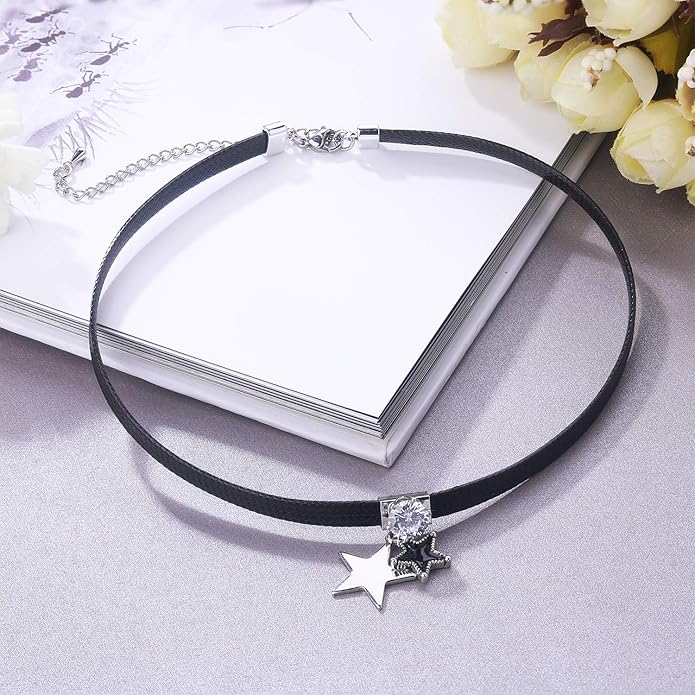 Yonhon Black Choker Necklace for Women,Gold/Siver Tone Choker Necklace with Elegant Pendantant