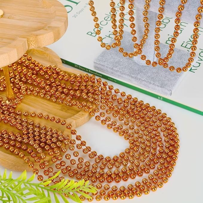 144PCS Bead Necklace, Orange Halloween Bead Necklaces Party Favors, 33" Mardi Gras Beads Necklaces Costume Bulk, Festival Parade Throw Accessories for Mardi Gras Halloween Wedding Celebrations Decor