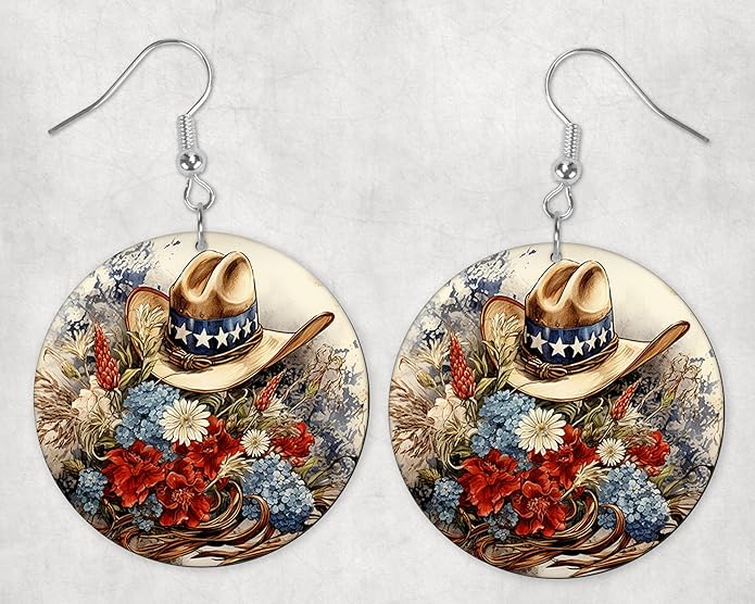 Round Wood Earrings Light Weight Printed Image Dangle Jewelry