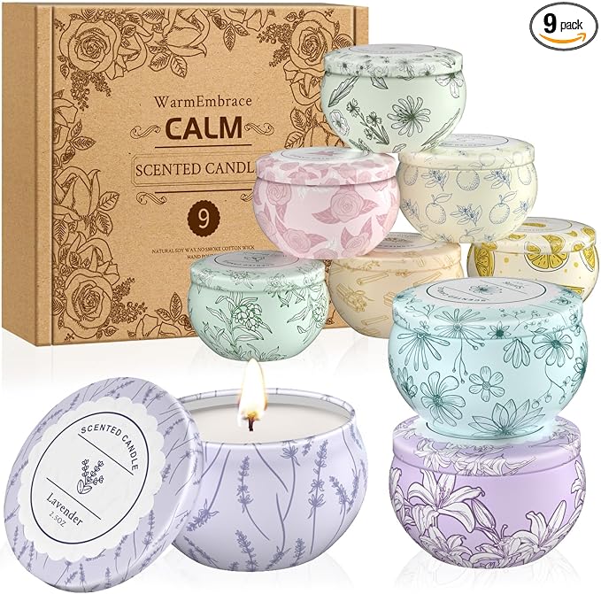 WarmEmbrace Scented Candles, Candle Set of 9 | Long-Lasting Candles by WarmEmbrace