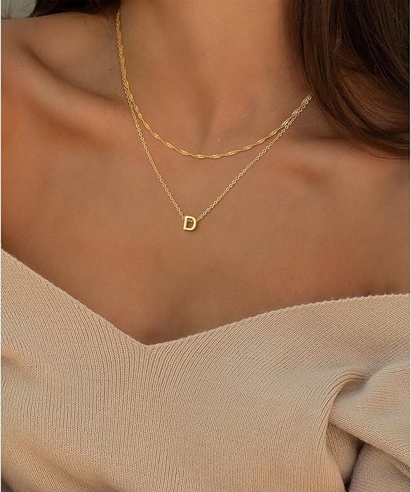 Initial Necklaces for Women, Trendy 14K Gold Plated Layered Necklace Dainty A-Z Letter Custom Name Personalized Choker Necklaces Non Tarnish Fashion Accessories Gold Jewelry Birthday Gifts for Her