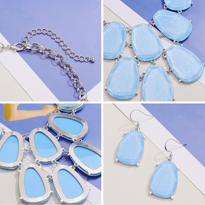 Firstmeet Chunky Bubble Statement Collar Necklace with Earrings for Women