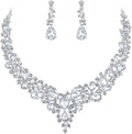 BriLove Women's Wedding Bridal Austrian Crystal Teardrop Cluster Statement Necklace Dangle Earrings Jewelry Set