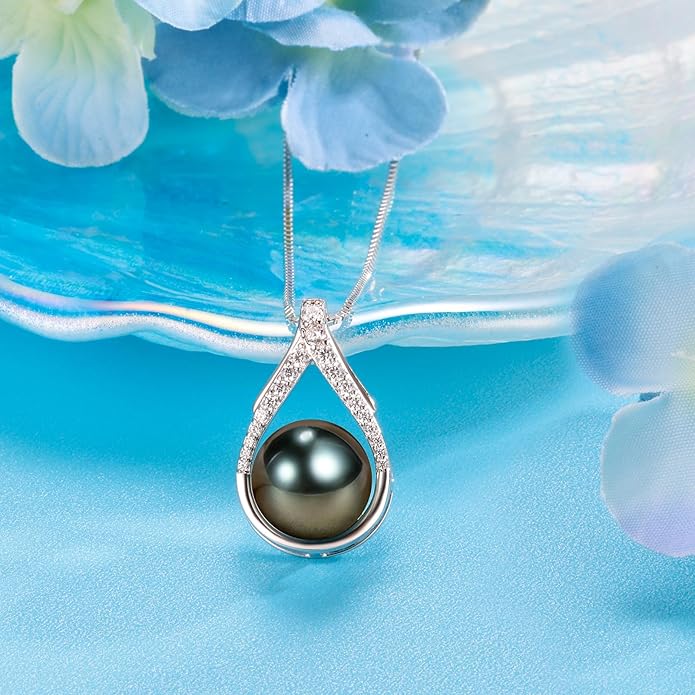 Valentine's Day Gifts for Her Women Tahitian Black Pearl Necklaces Mothers Day Gift for Mom Girlfriend Grandma Wife on Christmas Day Birthday Gifts Wedding Gift Jewelry Anniversary