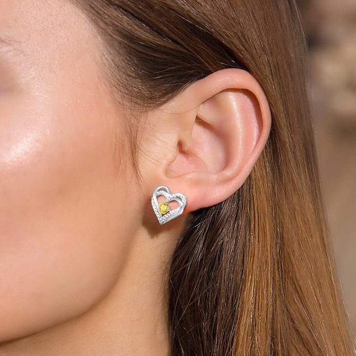 CDE Forever Love Heart Stud Earrings for Women, 925 Sterling Silver Birthstone Heart Stud Earrings Christmas Day Mother's Day Gift Anniversary Birthday Jewelry Gifts for Women Wife Her