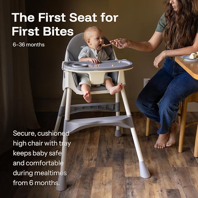 HARPPA 6-in-1 Convertible Baby High Chair for Toddlers, Foldable Highchair with Removable Tray for Eating & Playing, Adjustable 5-Point Safety Harness, Toddler High Chair with PU Cushion, Grey